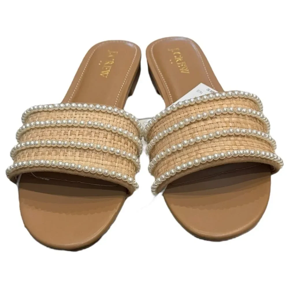 New J. Crew Women's Pearl Slide Raffia Sandals 6.5